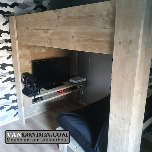 Steigerhouten tweepersoons hoogslaper gamebed Fabie