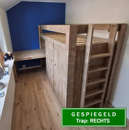 Steigerhouten hoogslaper met bureau Tippe
