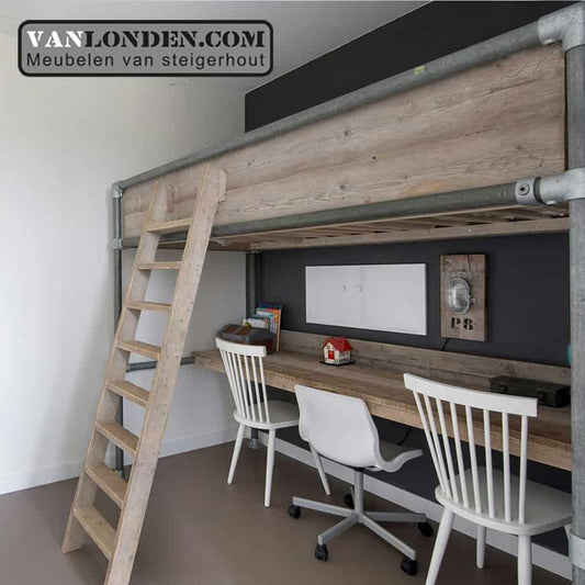 Steigerhouten hoogslaper met bureau Noah