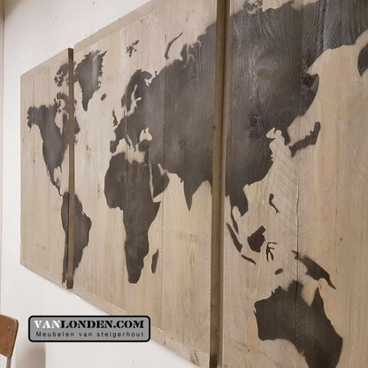 Steigerhouten 3 luik wereldkaart