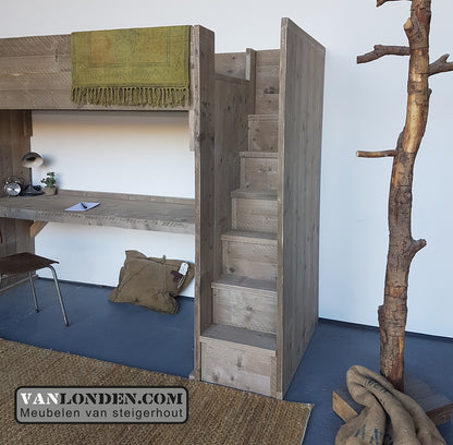 Steigerhouten hoogslaper met bureau Lindsey