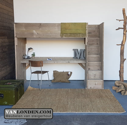 Steigerhouten hoogslaper met bureau Lindsey