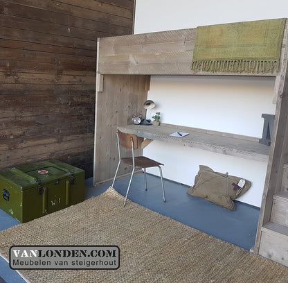 Steigerhouten hoogslaper met bureau Lindsey