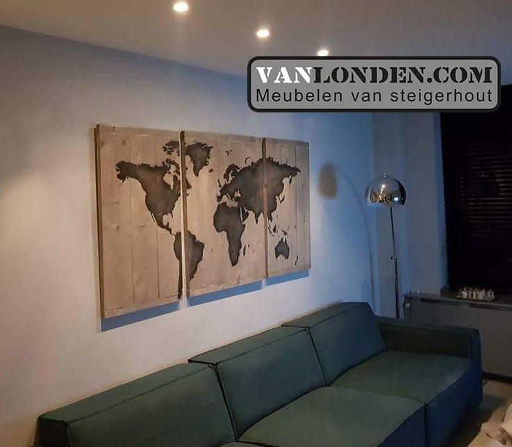 Steigerhouten 3 luik wereldkaart