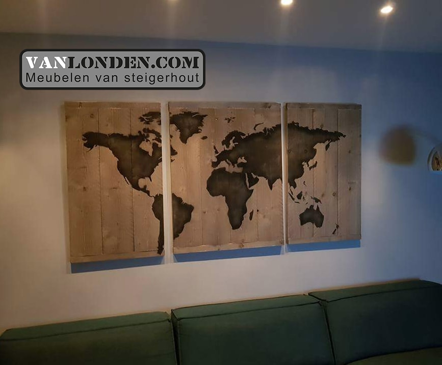 Steigerhouten 3 luik wereldkaart