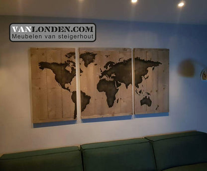Steigerhouten 3 luik wereldkaart