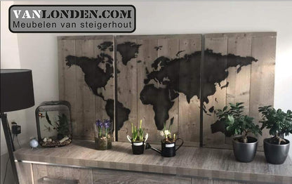 Steigerhouten 3 luik wereldkaart