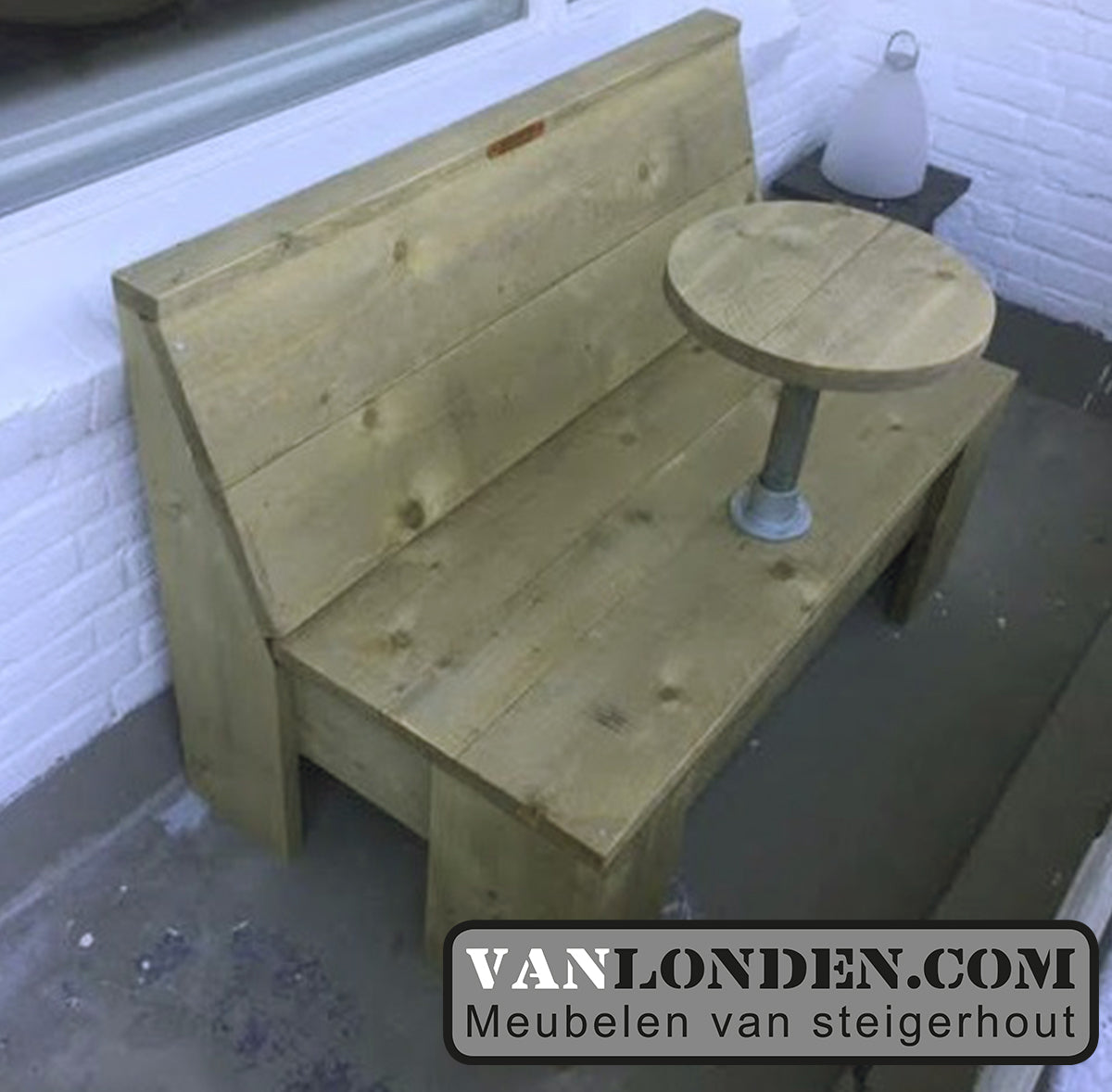 Steigerhouten balkonbankje met tafel Sjors