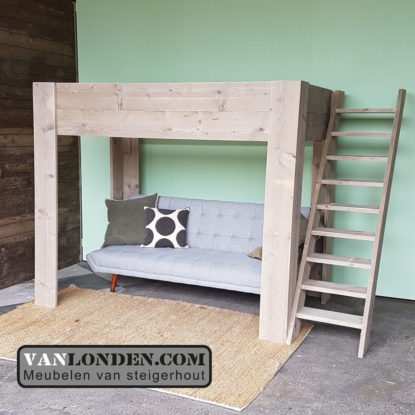 Steigerhouten bed bank combinatie Leonie