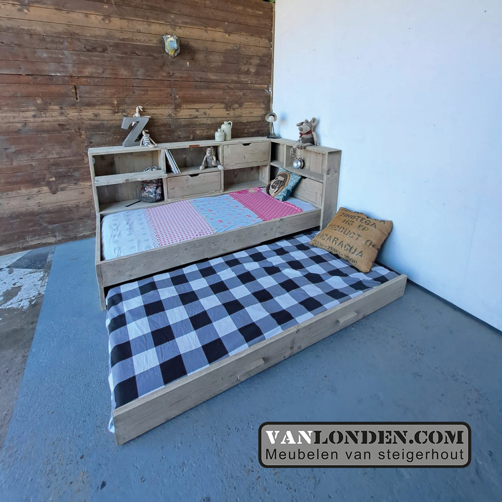Steigerhouten bed met logeerlade Myriam