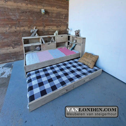 Steigerhouten bed met logeerlade Myriam