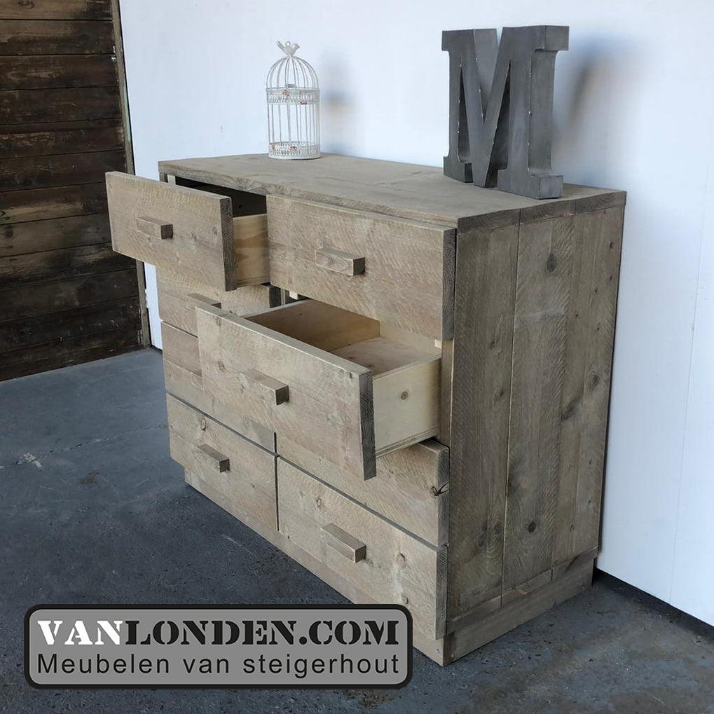 Steigerhouten dressoir met lades Malo