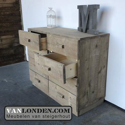 Steigerhouten dressoir met lades Malo