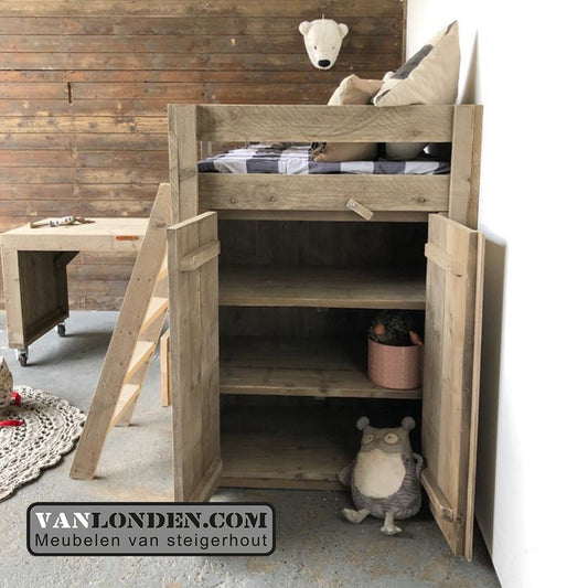Steigerhouten halfhoogslaper met bureau Patricia