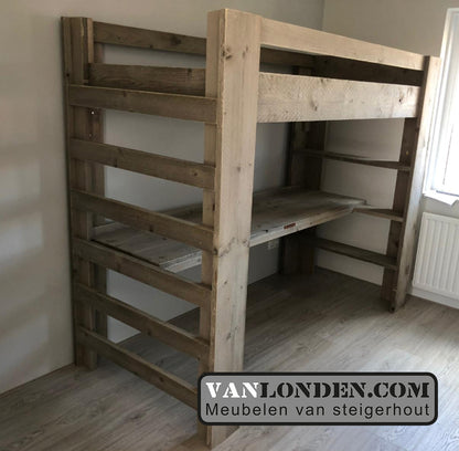 Steigerhouten hoogslaper met boekenkast Maurice