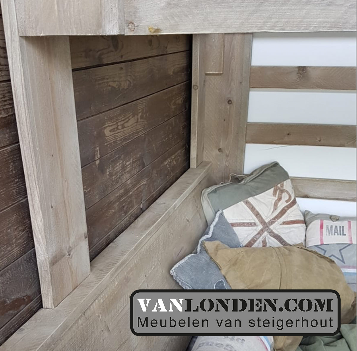 Steigerhouten bed bank combinatie Mikki