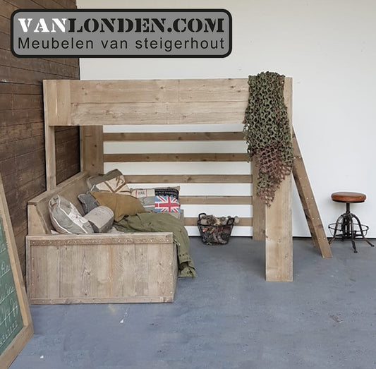 Steigerhouten bed bank combinatie Mikki