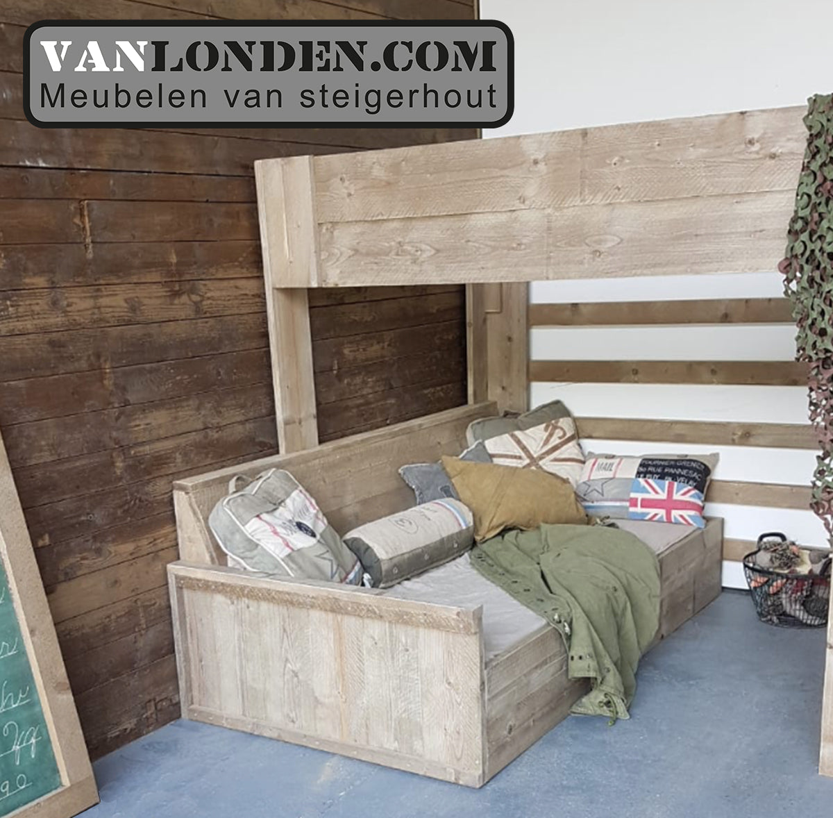 Steigerhouten bed bank combinatie Mikki