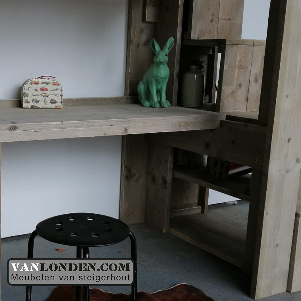 Steigerhouten hoogslaper met bureau Rowie