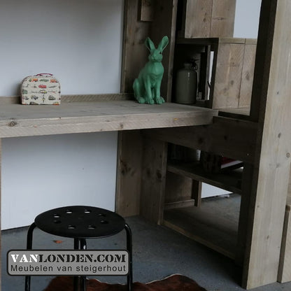 Steigerhouten hoogslaper met bureau Rowie