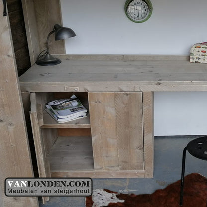 Steigerhouten hoogslaper met bureau Rowie
