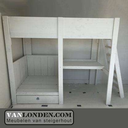 Steigerhouten hoogslaper met bureau Celine