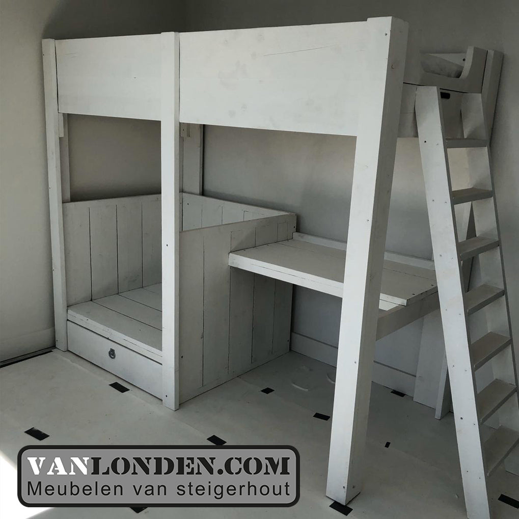 Steigerhouten hoogslaper met bureau Celine
