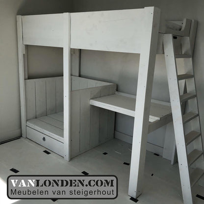 Steigerhouten hoogslaper met bureau Celine