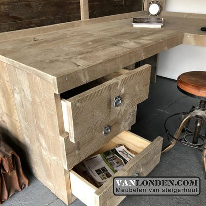 Steigerhouten hoogslaper met hoekbureau Mike