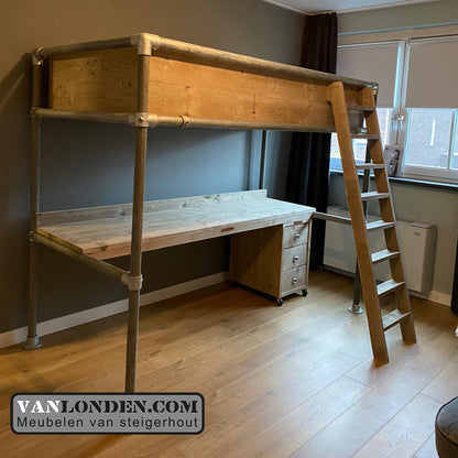 Steigerhouten hoogslaper met bureau Noah