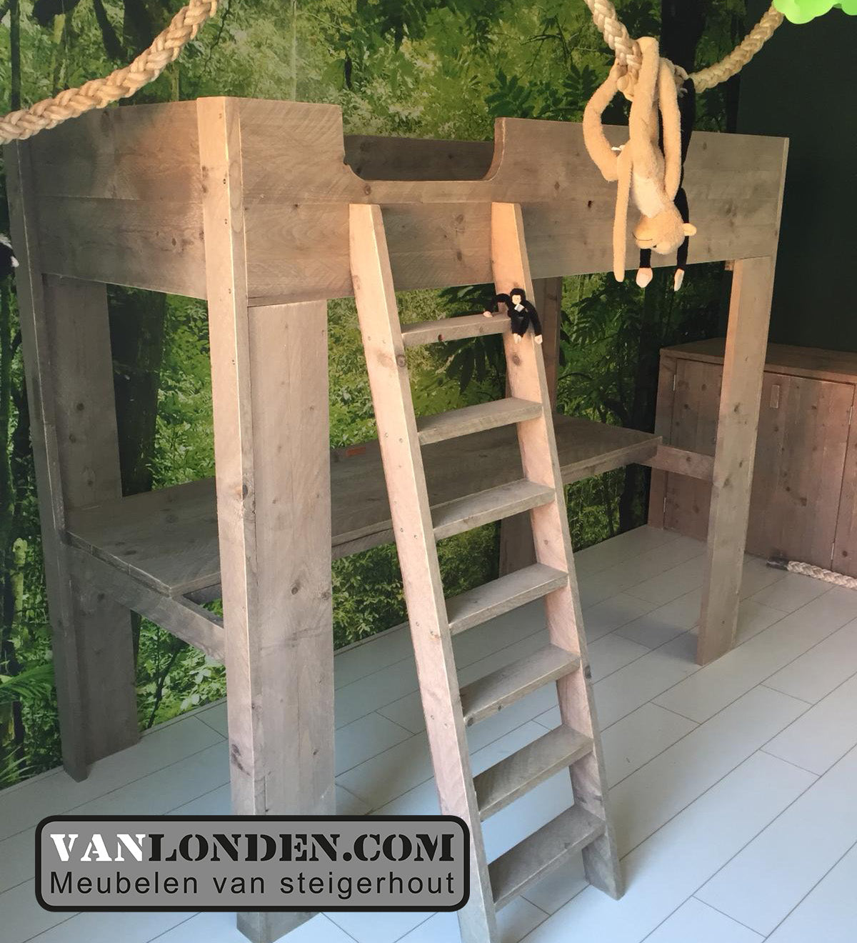 Steigerhouten hoogslaper met bureau Quinn