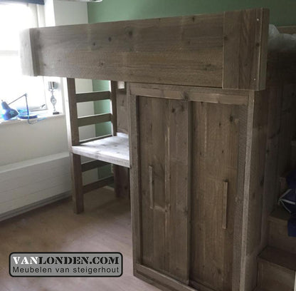 Steigerhouten hoogslaper met bureau Harry