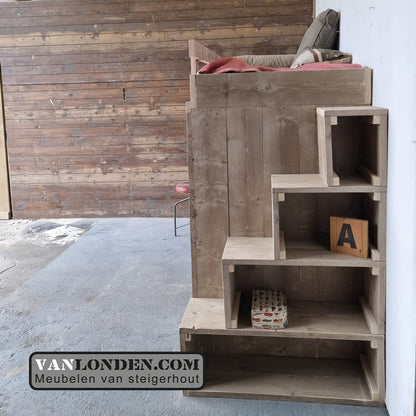 Steigerhouten hoogslaper met kast William