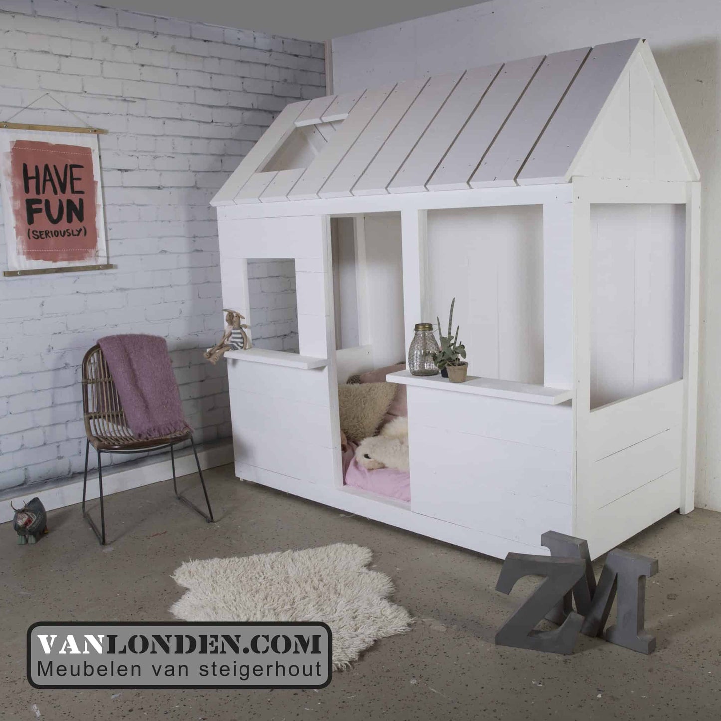 Steigerhouten huisjes-bed Isabel