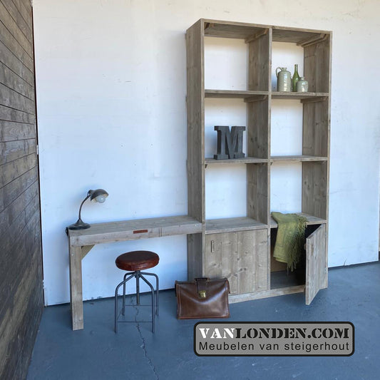Steigerhouten kast met bureau Marion