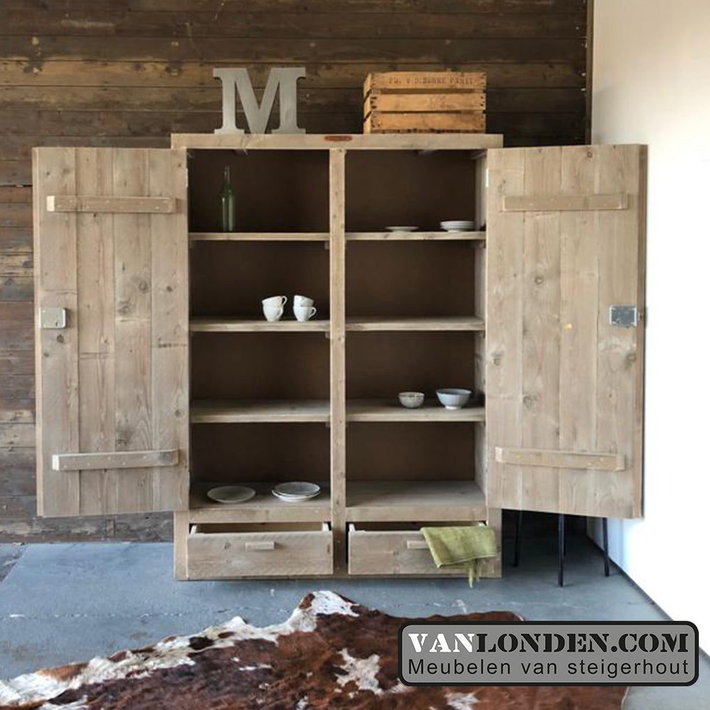 Steigerhouten kast met lades Rick