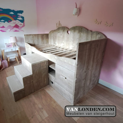 Steigerhouten kinderbed met logeerlade Leentje
