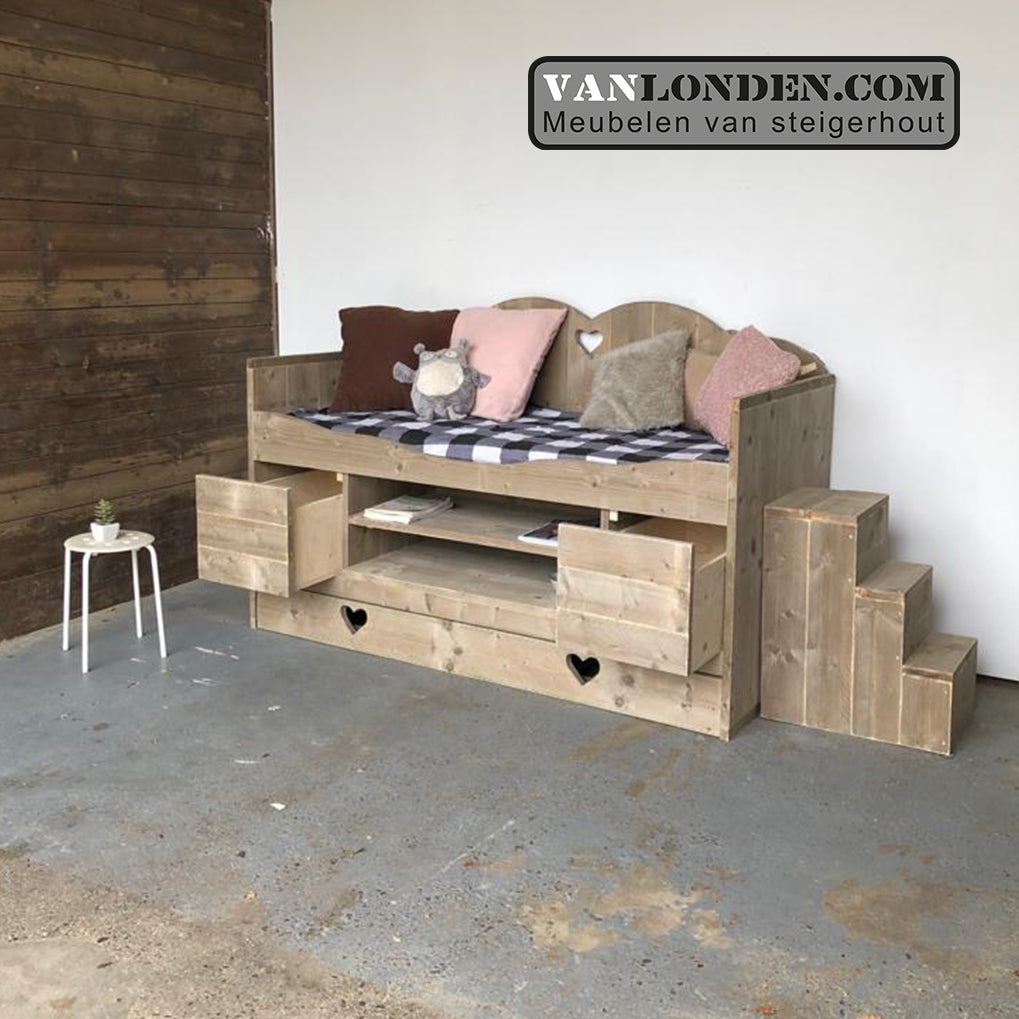Steigerhouten kinderbed met logeerlade Leentje