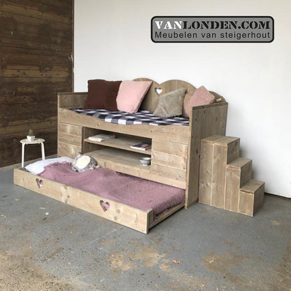 Steigerhouten kinderbed met logeerlade Leentje
