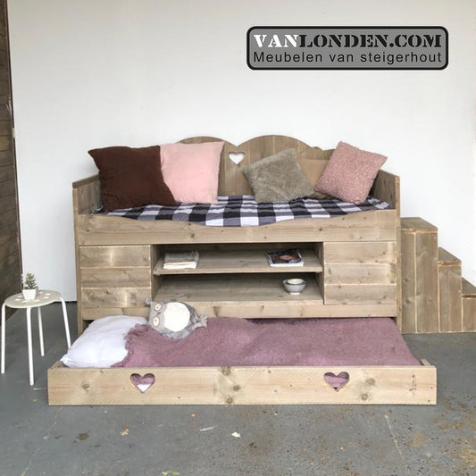 Steigerhouten kinderbed met logeerlade Leentje