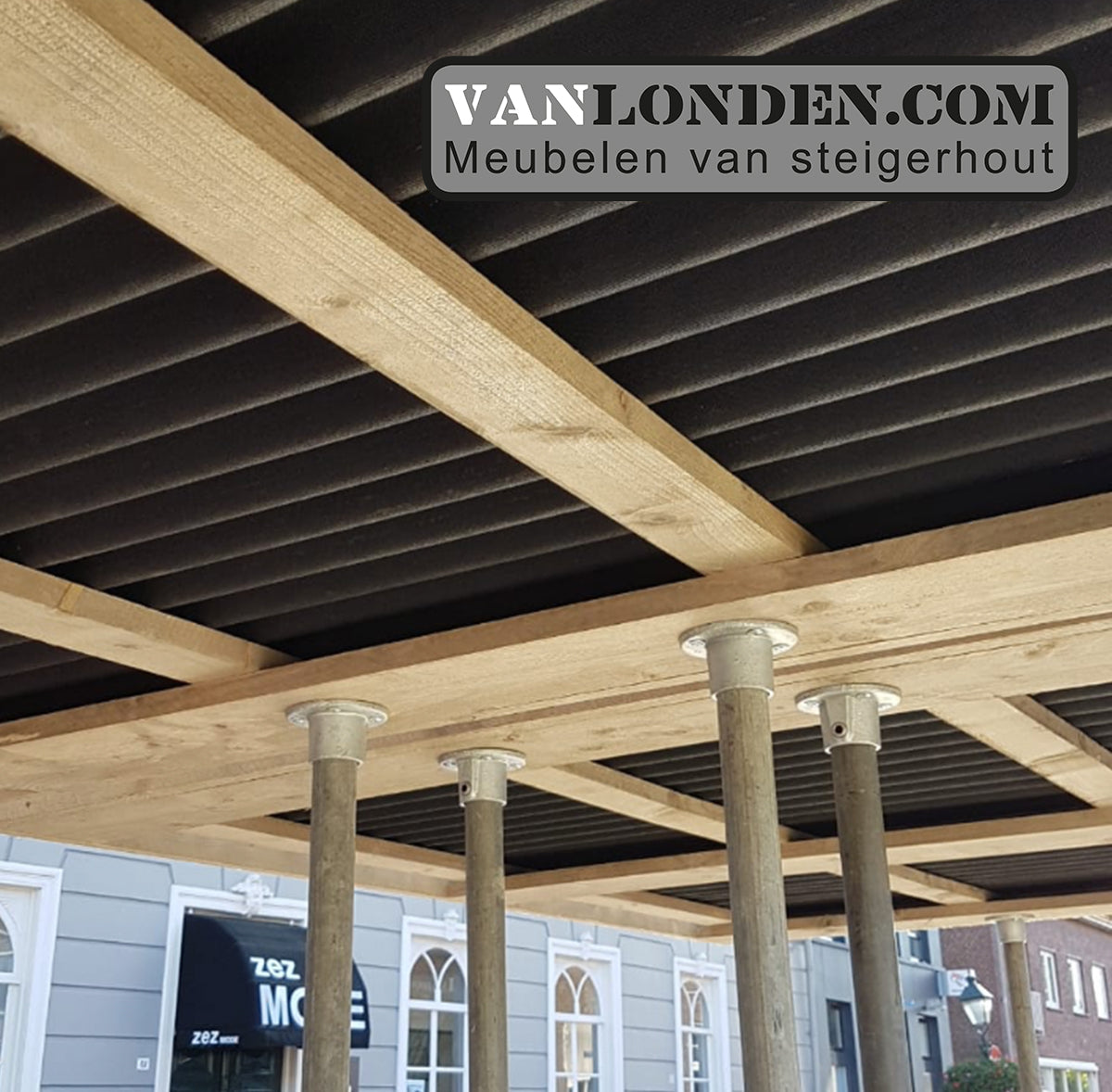 Steigerhouten ombouw flexibele bar met dak (optie)