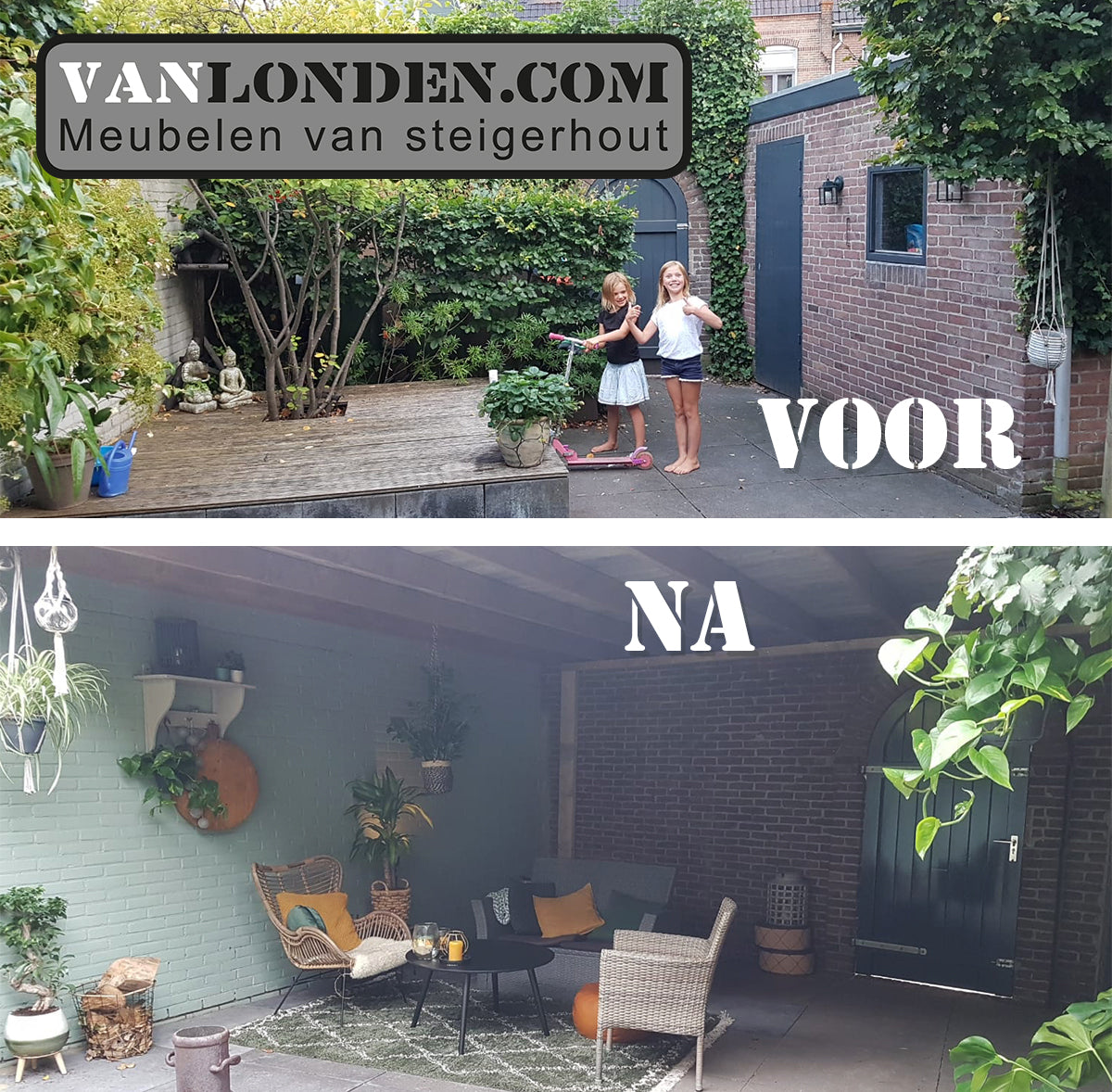 Steigerhouten overkapping tussen 2 muren