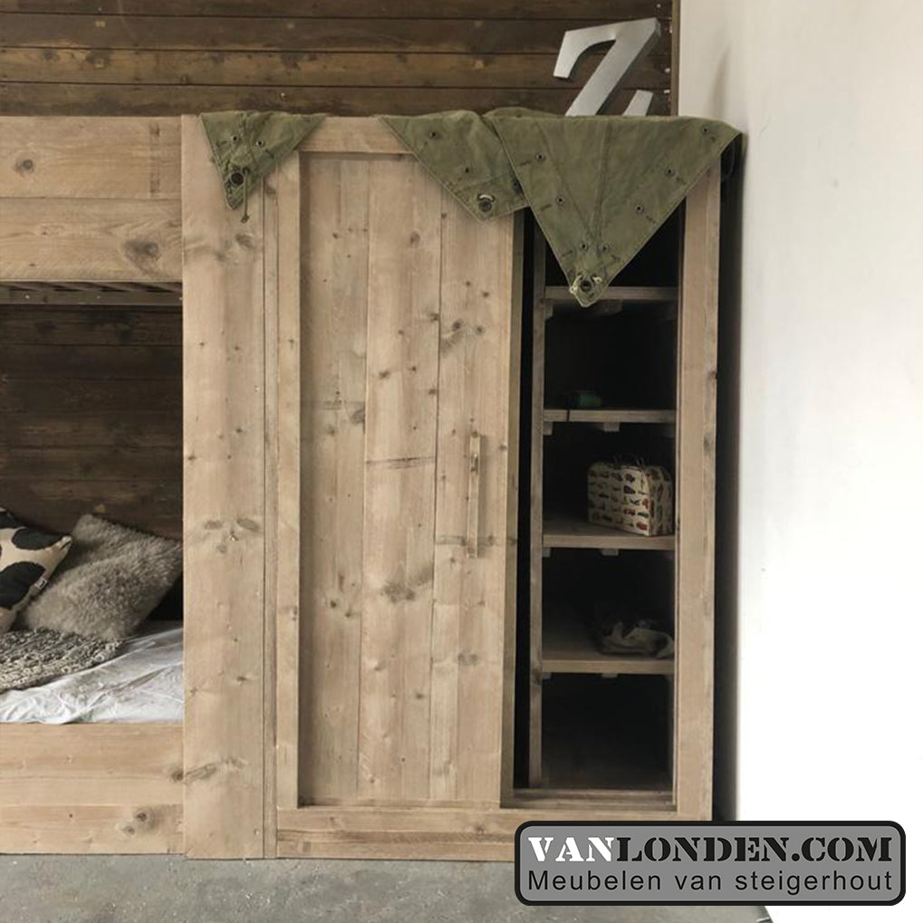 Steigerhouten stapelbed met kast Yennick