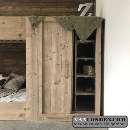 Steigerhouten stapelbed met kast Yennick
