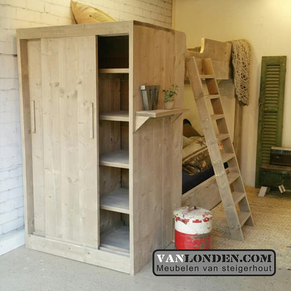 Steigerhouten stapelbed met kast Steven