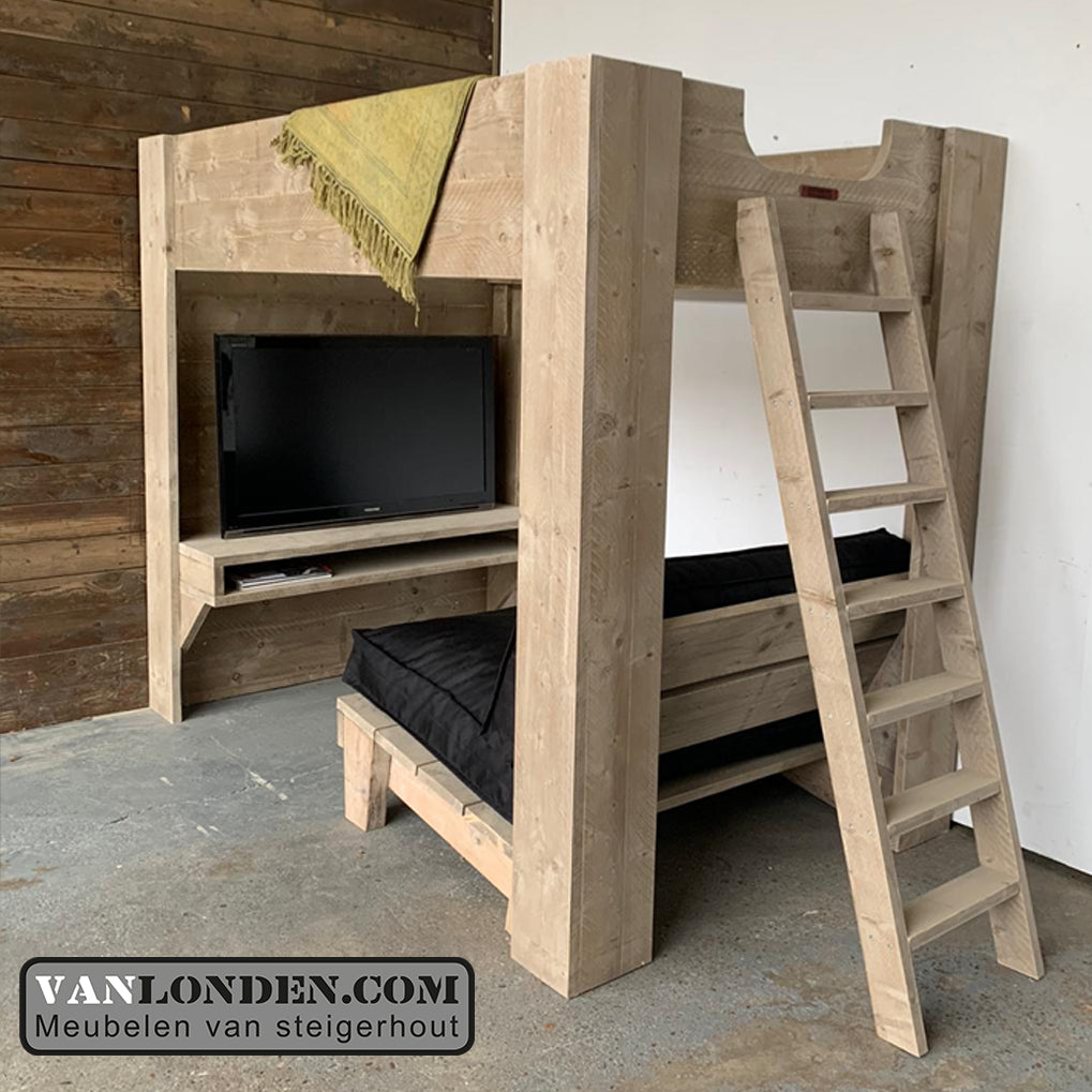 Steigerhouten tweepersoons hoogslaper gamebed Fabie