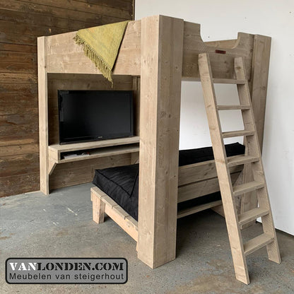 Steigerhouten tweepersoons hoogslaper gamebed Fabie