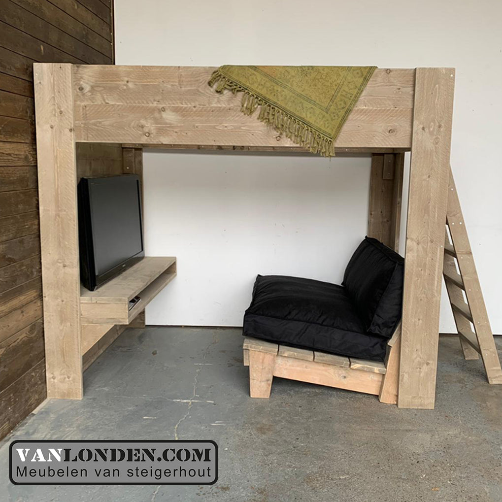 Steigerhouten tweepersoons hoogslaper gamebed Fabie