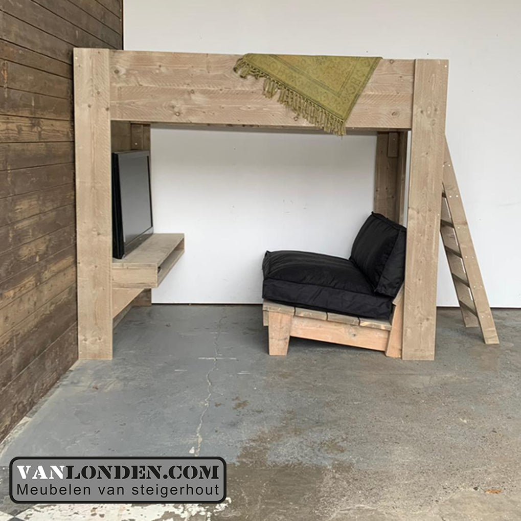 Steigerhouten tweepersoons hoogslaper gamebed Fabie