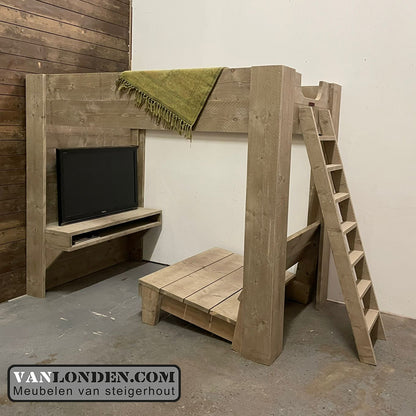Steigerhouten tweepersoons hoogslaper gamebed Fabie